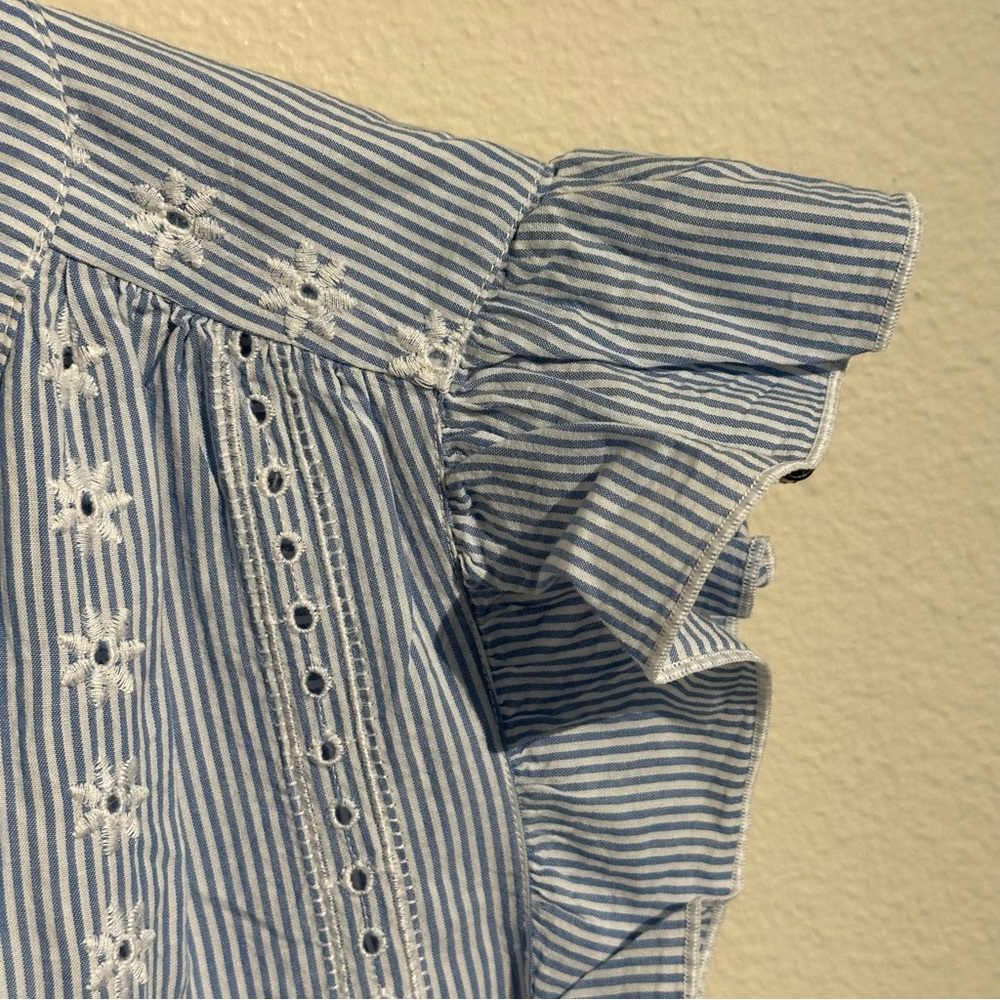 LOFT Blue and White Striped Eyelet Flutter Sleeve Blouse - Picture 5 of 7